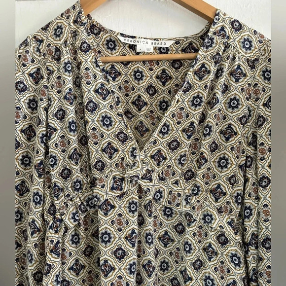 Veronica Beard Delray 100% Silk Long Sleeve Tiered Mini Dress Geometric Print 4 - Picture 8 of 9